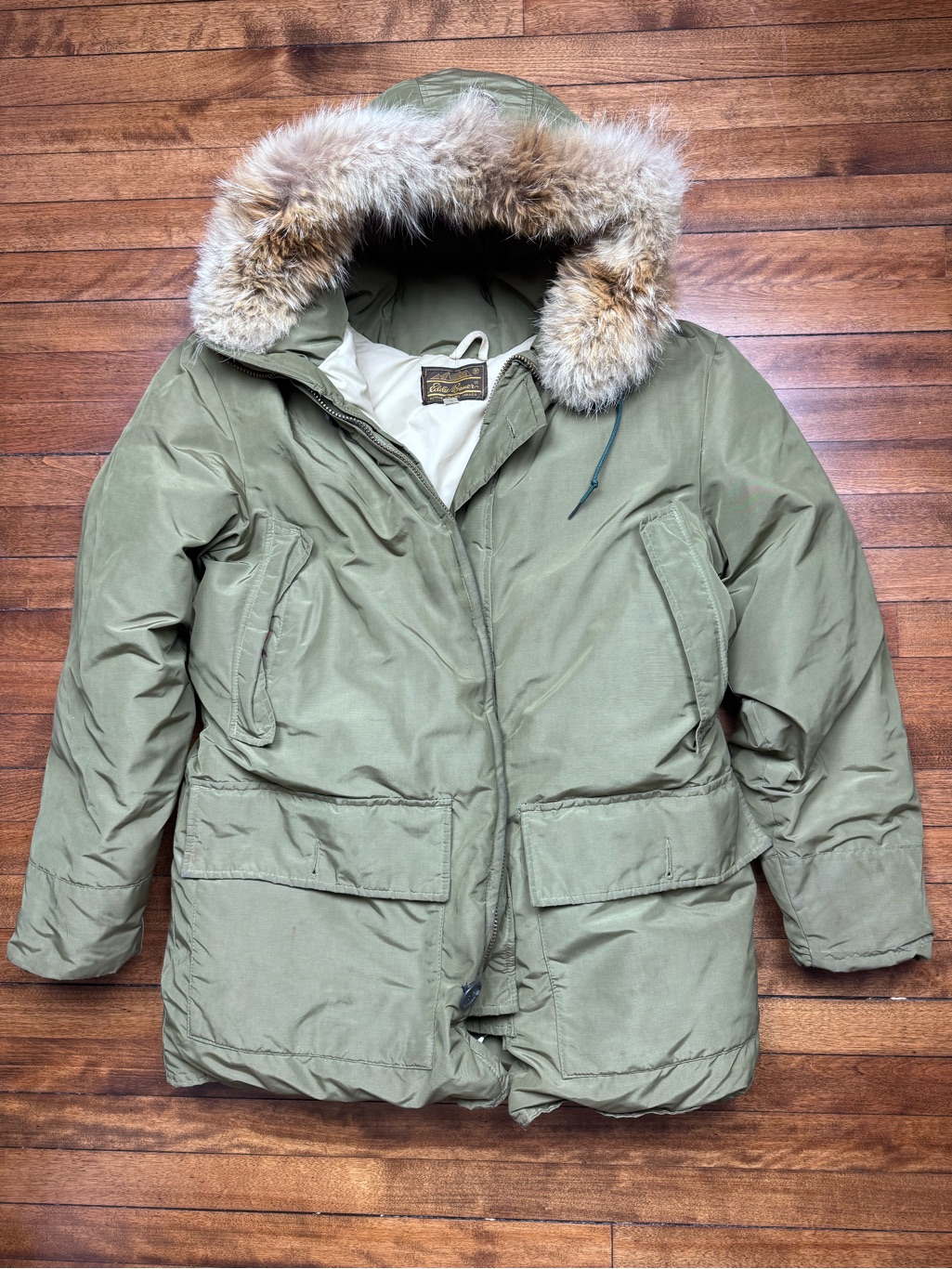 Vintage 70s Eddie Bauer Goose Down Parka With Coyote Fur & Lightening Zipper